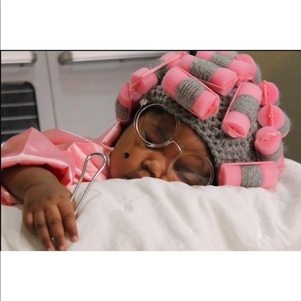 Crochet baby curler hat..Old lady hat